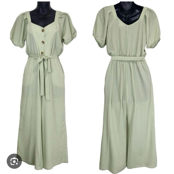 Monteau mint green polka dot jumpsuit romper💚 size L - Picture 5 of 7